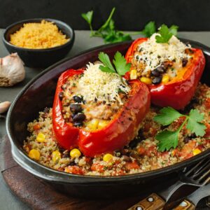 Baked Stuffed Bell Peppers with Quinoa and Turkey