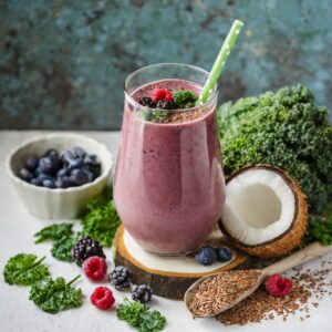 Berry Kale Flaxseed & Coconut Water Smoothie